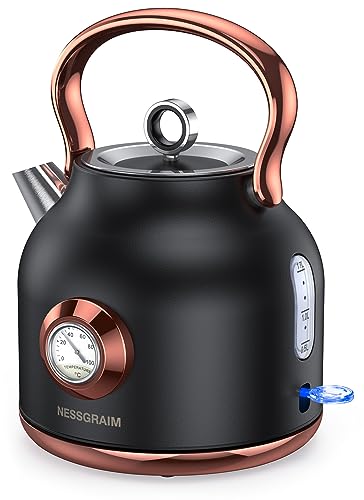 NESSGRAIM Retro Wasserkocher, 1,7L Edelstahl-Teekessel mit Großer Temperaturanzeige,...