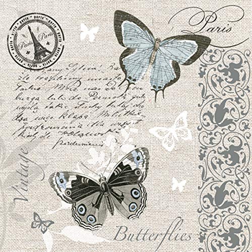 20 Servietten Schmetterlinge auf Postkarte im Vintage Stil für Decoupage und...